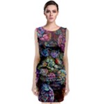 Floral Fractal 3d Art Pattern Sleeveless Velvet Midi Dress