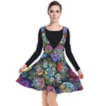 Floral Fractal 3d Art Pattern Plunge Pinafore Dress