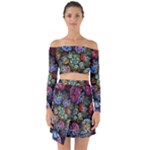 Floral Fractal 3d Art Pattern Off Shoulder Top with Skirt Set