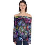 Floral Fractal 3d Art Pattern Off Shoulder Long Sleeve Top