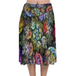 Floral Fractal 3d Art Pattern Velvet Flared Midi Skirt