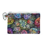 Floral Fractal 3d Art Pattern Canvas Cosmetic Bag (Medium)