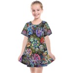 Floral Fractal 3d Art Pattern Kids  Smock Dress