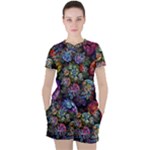 Floral Fractal 3d Art Pattern Women s T-Shirt and Shorts Set