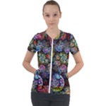 Floral Fractal 3d Art Pattern Short Sleeve Zip Up Jacket