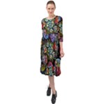 Floral Fractal 3d Art Pattern Ruffle End Midi Chiffon Dress