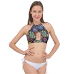 Floral Fractal 3d Art Pattern Cross Front Halter Bikini Top
