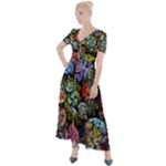 Floral Fractal 3d Art Pattern Button Up Short Sleeve Maxi Dress