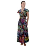 Floral Fractal 3d Art Pattern Flutter Sleeve Maxi Dress