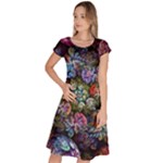Floral Fractal 3d Art Pattern Classic Short Sleeve Dress