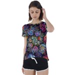 Floral Fractal 3d Art Pattern Short Sleeve Open Back T-Shirt
