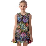 Floral Fractal 3d Art Pattern Kids  Pilgrim Collar Ruffle Hem Dress