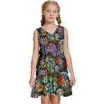 Floral Fractal 3d Art Pattern Kids  Sleeveless Tiered Mini Dress