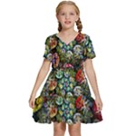 Floral Fractal 3d Art Pattern Kids  Short Sleeve Tiered Mini Dress