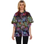 Floral Fractal 3d Art Pattern Women s Batwing Button Up Shirt