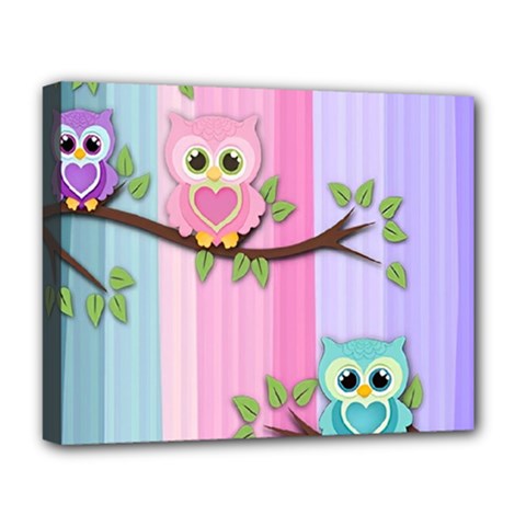 Owls Family Stripe Tree Deluxe Canvas 20  x 16  (Stretched) from UrbanLoad.com