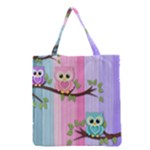 Owls Family Stripe Tree Grocery Tote Bag