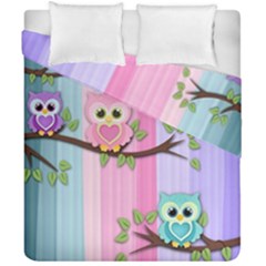Owls Family Stripe Tree Duvet Cover Double Side (California King Size) from UrbanLoad.com