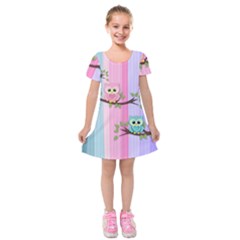Owls Family Stripe Tree Kids  Short Sleeve Velvet Dress from UrbanLoad.com