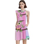 Owls Family Stripe Tree Cocktail Party Halter Sleeveless Dress With Pockets
