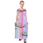 Owls Family Stripe Tree Kids  Short Sleeve Maxi Dress