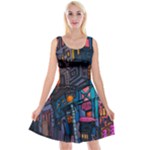 Wallet City Art Graffiti Reversible Velvet Sleeveless Dress