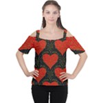 Love Hearts Pattern Style Cutout Shoulder T-Shirt