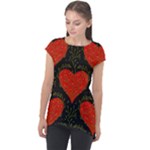 Love Hearts Pattern Style Cap Sleeve High Low Top