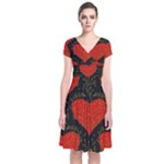 Love Hearts Pattern Style Short Sleeve Front Wrap Dress