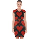 Love Hearts Pattern Style Capsleeve Drawstring Dress 
