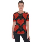 Love Hearts Pattern Style Shoulder Cut Out Short Sleeve Top