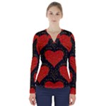 Love Hearts Pattern Style V-Neck Long Sleeve Top