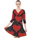 Love Hearts Pattern Style Quarter Sleeve Front Wrap Dress