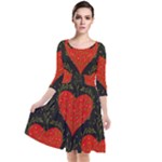 Love Hearts Pattern Style Quarter Sleeve Waist Band Dress