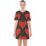 Love Hearts Pattern Style Sixties Short Sleeve Mini Dress