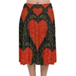 Love Hearts Pattern Style Velvet Flared Midi Skirt