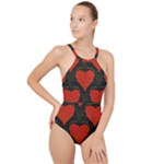 Love Hearts Pattern Style High Neck One Piece Swimsuit