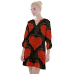 Love Hearts Pattern Style Open Neck Shift Dress