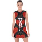 Love Hearts Pattern Style Lace Up Front Bodycon Dress