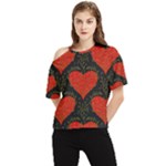 Love Hearts Pattern Style One Shoulder Cut Out T-Shirt