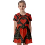 Love Hearts Pattern Style Kids  Short Sleeve Pinafore Style Dress