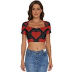 Love Hearts Pattern Style Short Sleeve Square Neckline Crop Top 