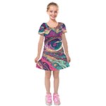 Human Eye Pattern Kids  Short Sleeve Velvet Dress