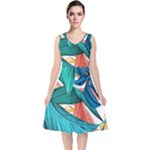 Leaves-3923413 V-Neck Midi Sleeveless Dress 