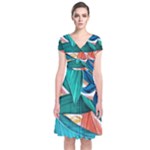Leaves-3923413 Short Sleeve Front Wrap Dress