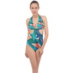 Leaves-3923413 Halter Front Plunge Swimsuit