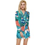 Leaves-3923413 Long Sleeve Satin Robe