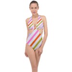 Lines Geometric Background Halter Front Plunge Swimsuit