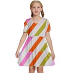 Lines Geometric Background Kids  Short Sleeve Tiered Mini Dress