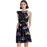 Wallpaper Pattern Rainbow Cocktail Party Halter Sleeveless Dress With Pockets